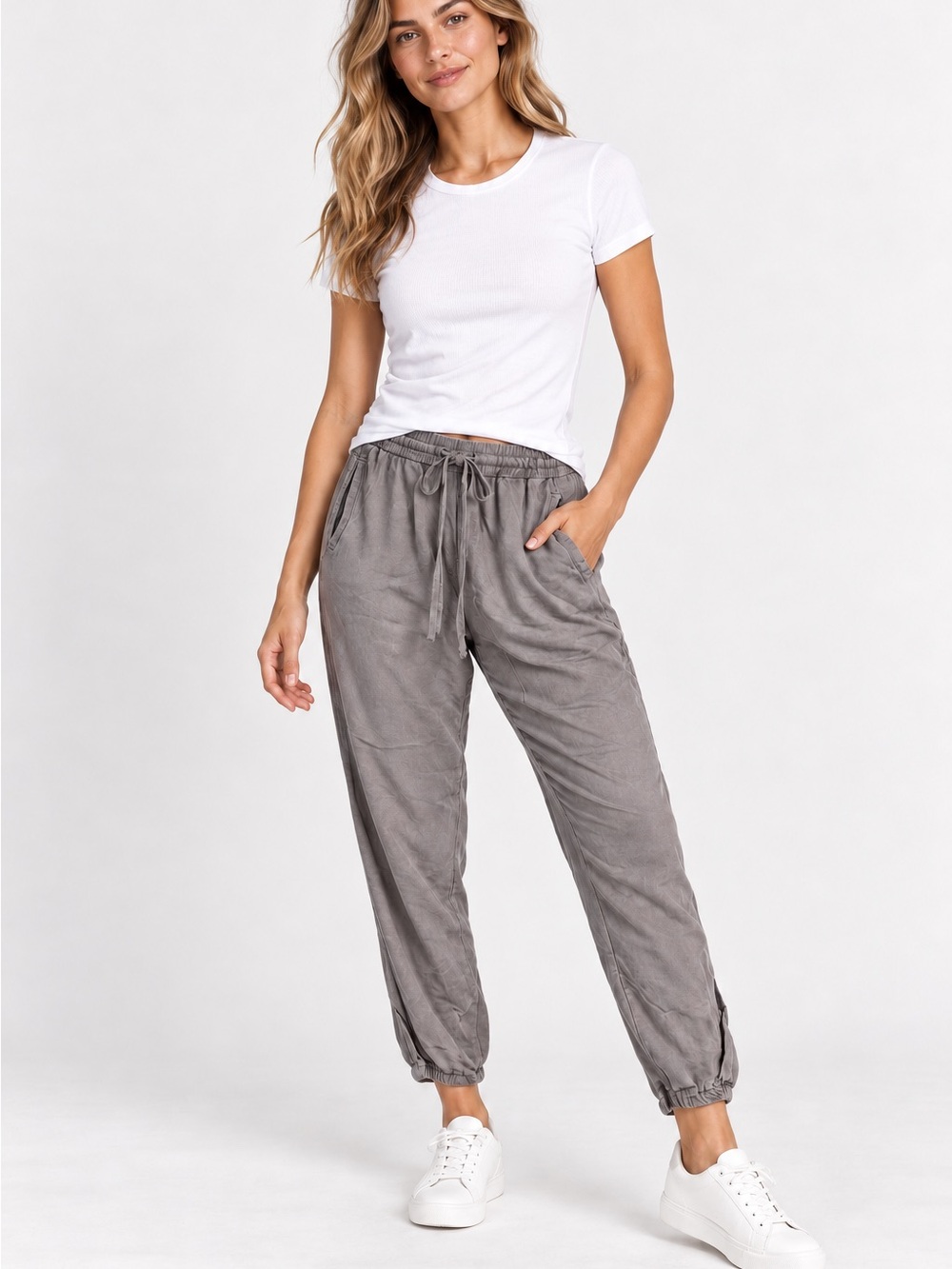 Bella Dahl Gray Drawstring Pocket Jogger Pants M